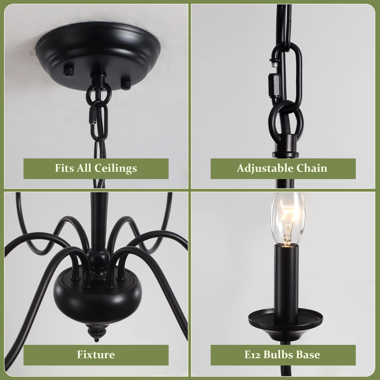 ADSENSTY Black Farmhouse Chandelier 6 Light French Country Chandelier Rustic Lighting Fixtures Modern Industrial Candle Chandelier Pendant Ceiling Light Fixtures for Dining Room Foyer Hallway Kitchen