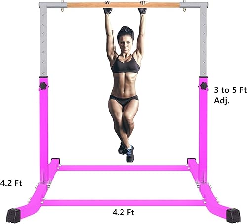 Miniatura 2 de Gimnasia de 5 pies, atlética, barra horizontal, ajustable, Kip Bars, rosa, gimnasia, con guantes gratis, barra de gimnasia, para niños, hogar,