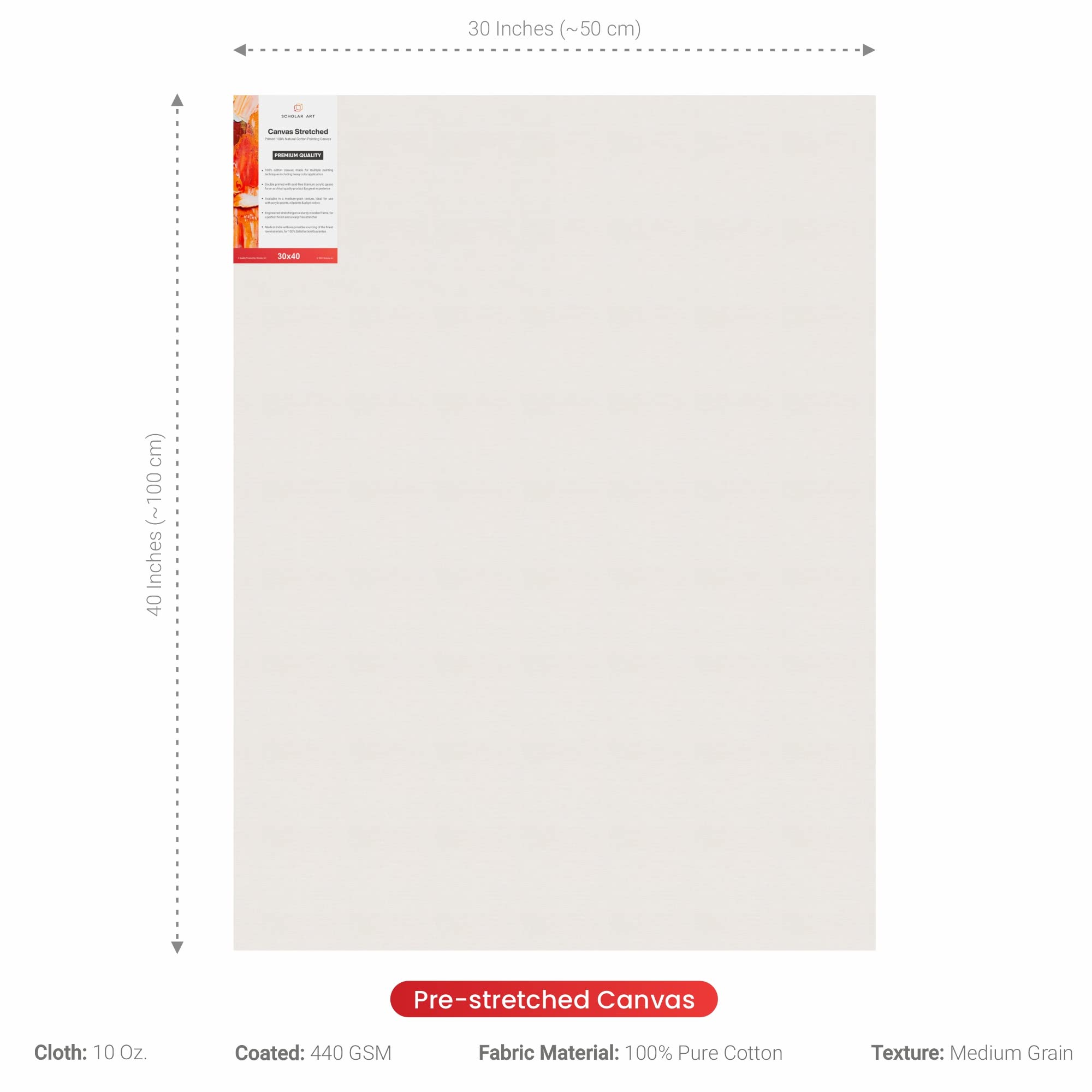 Scholar Art® Artist Standard Series 10 Oz (440 GSM) 100% Cotton Pre-Stretched Canvas with Wooden Frame 18x40 mm | Primed Canvas Stretched for Oil & Acrylic Painting | 30"x40" (75x100 cm), Pack of 2