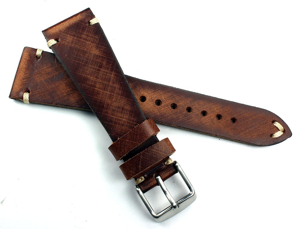 Vintage pasek do zegarka ze skóry siodłowej Shabby shick unikat szczotkowany ręcznie i wykonany w Niemczech czarny 22 22mm Rot-braun -16mm Buckle