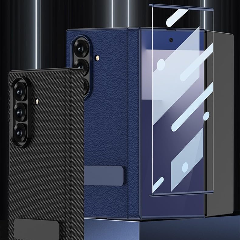 Generic case Compatible with Samsung Galaxy Z Trifold (Couleur : Blue) Hard Leather flip Stand Back Cover with Front Film