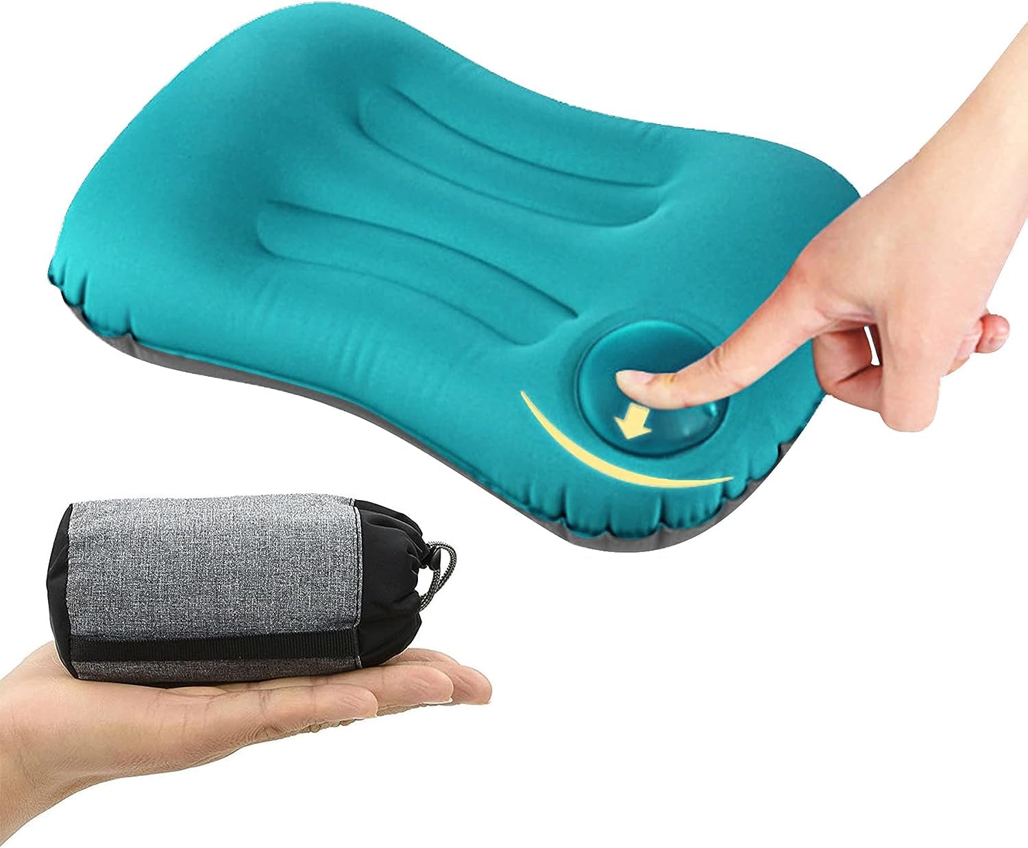 Buding Blue Ultralight Inflating Pillow,Camping &Beach Travel Pillow,Press To Inflate Folding Pillow,Ergonomic For Neck & Lumbar Support,