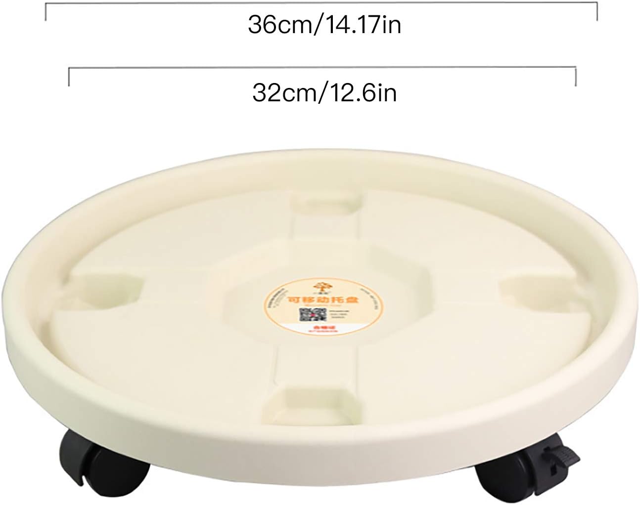 2 Pack of Rolling Plant Stand Caddy,14 Inch White Round Potted Plant Tray with Lockable Wheels,Round Flower Pot Mover for Indoor Outdoor Home Garden