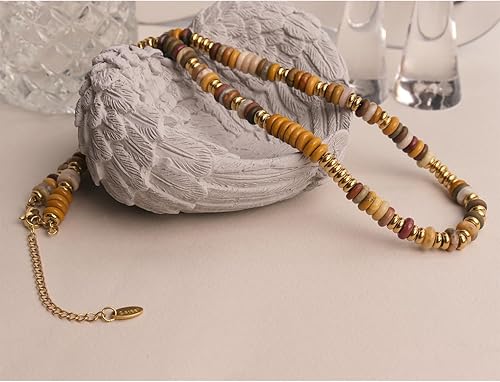 Miniatura 3 de Gargantilla larga con cuentas de piedra natural para mujer, delicada piedra curativa bohemia hecha a mano, turquesa, cristal de malaquita, cadena de