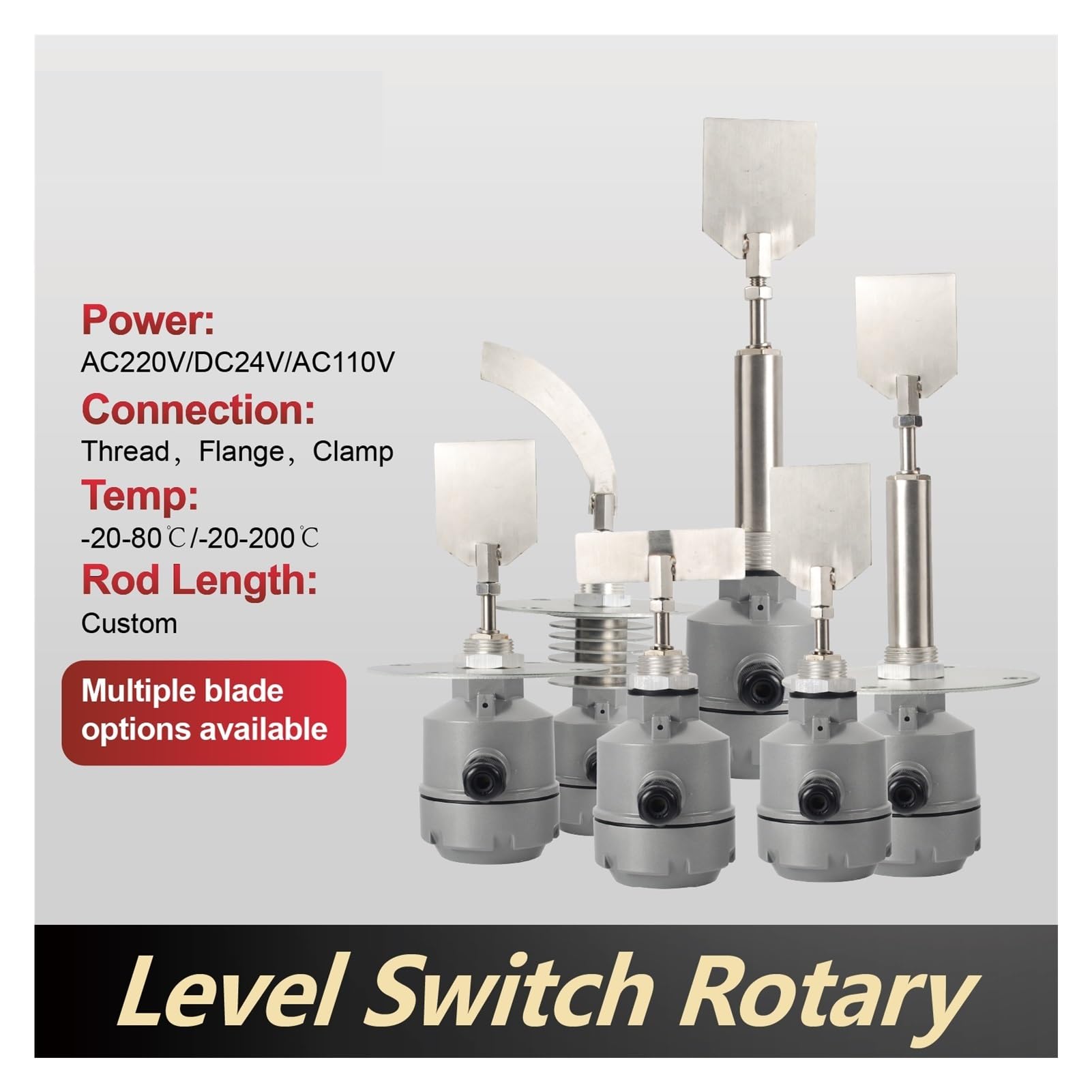Rotationspaddel-Füllstandsensor Drehpaddel-Füllstandsschalter, 24 V, 110 V, 220 V, Pulvertrichter, Silobehälter, Füllstandssensor, Feststoff-Massenanzeigeschalter(High-T Flange C,DC24V)