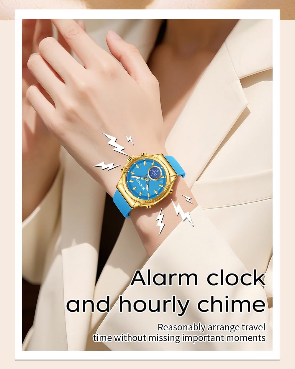 Ladies Watches Waterproof Sport Watches for Women with Soft Silicone Strap,Fashion Women's Wrist Watches with Digital Analog Dual Display Alarm Date Night Light for Women Girls