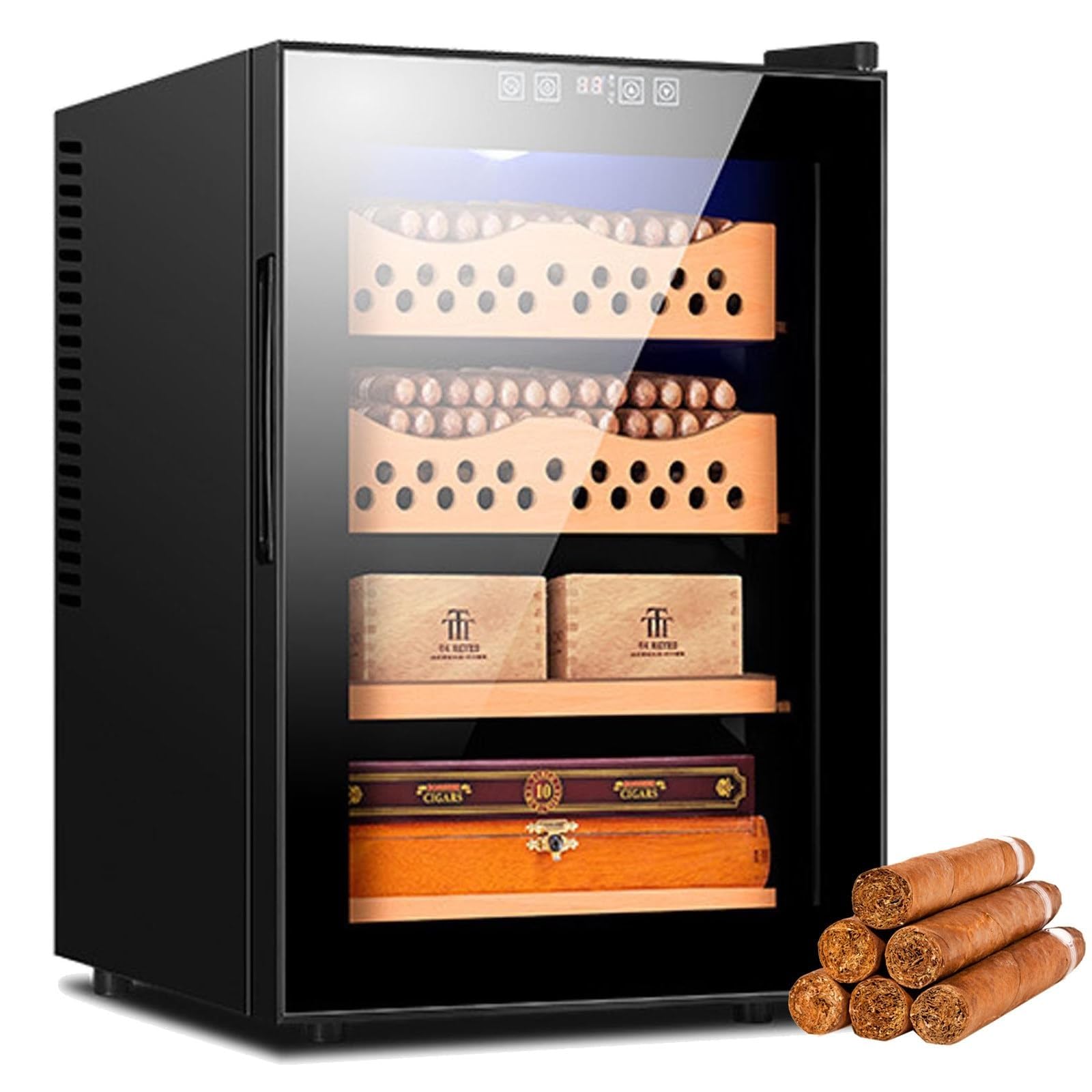 FHRKA Humidors Cigar Cabinet Cigar Humidor Cabinet Cooling Can Store 200-300 Cigars, Heating & Humidity Control,Cedar Wood Shelves (A)