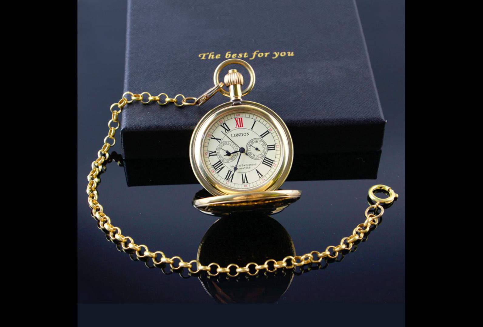 Mens Vintage Antique Copper London Pocket Watch Gold Steel