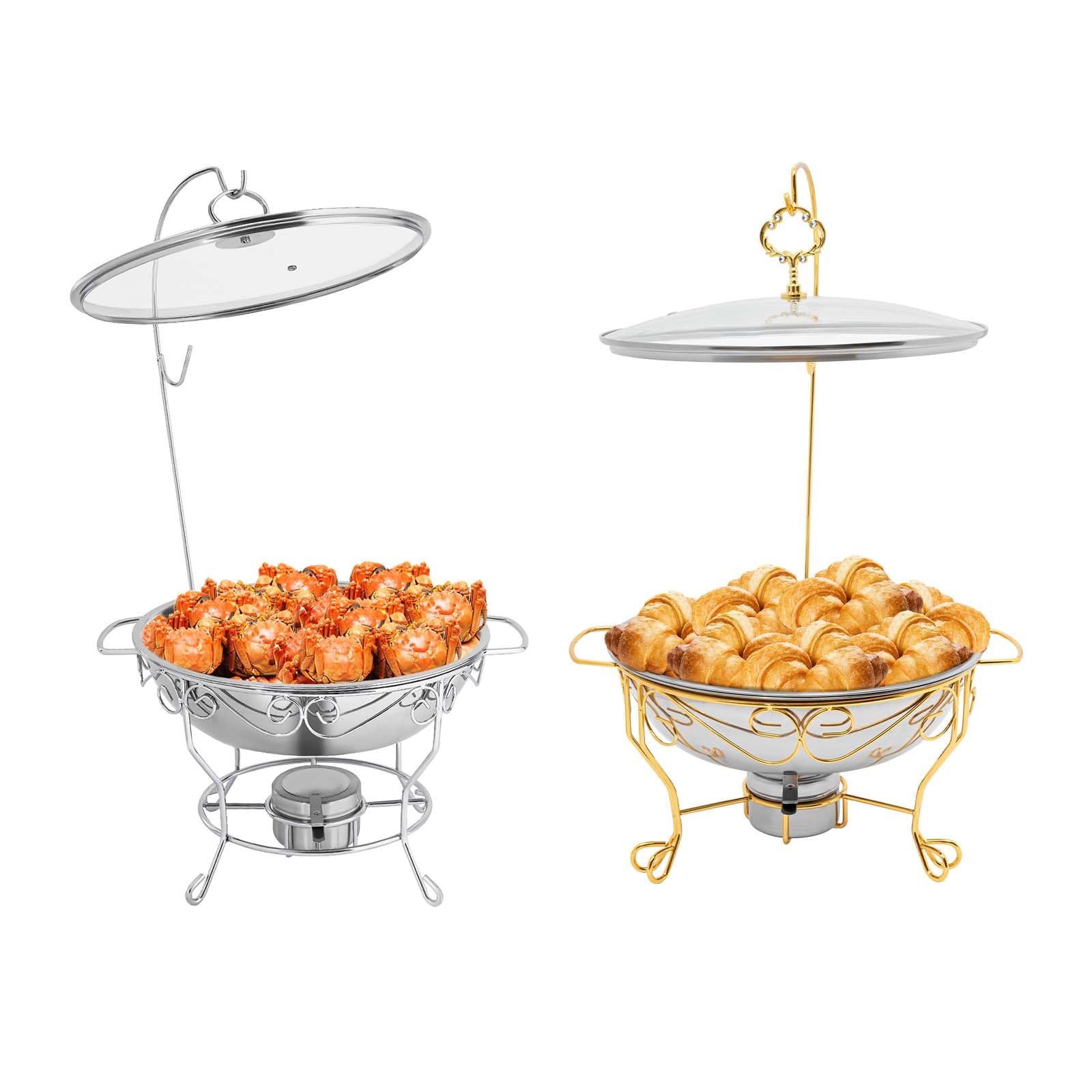 Professionale Chafing Dish Acciaio Inox Riscaldatore Piatti Rotondo Restauro Credenze Posate Professionali contenitori INOX Credenza Riscaldante (Oro)