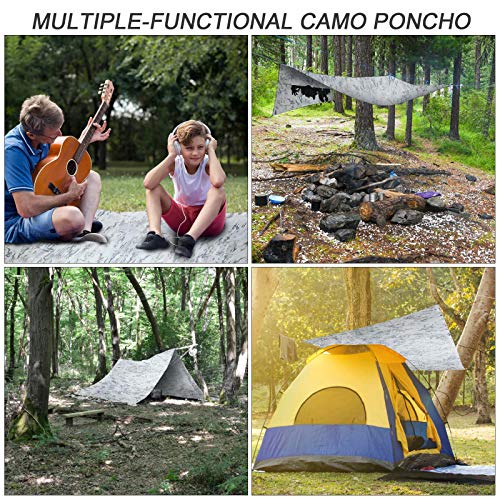 Tongcamo Camouflage Rain Poncho Waterproof 210T Ripstop Hooded Raincoat for Hunting Camping Marine Tent Shelter