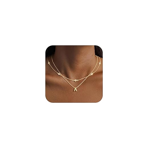 M MOOHAM Valentines Gifts for Her - Initial Necklaces for Women Teen Girls 14K-Gold-Plated Dainty Layered Necklaces for Women Jewelry Station Letter Necklace Personalized Valentines Gifts for Her Mom