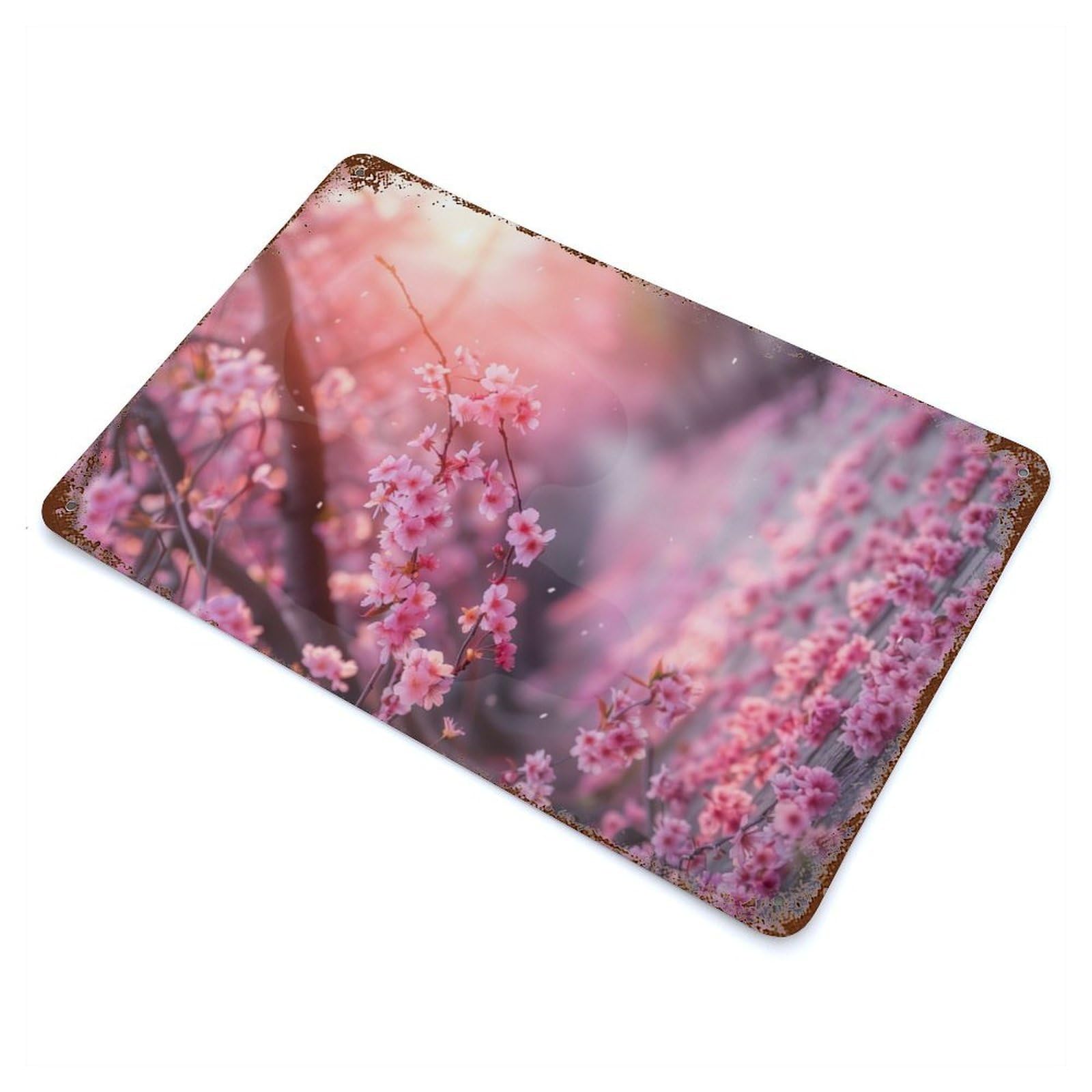 Sakura Blossom Road Vintage Rust Metal Sign 11.8"x7.9", Farmhouse Wall Decor for Garage, Pub Or Kitchen