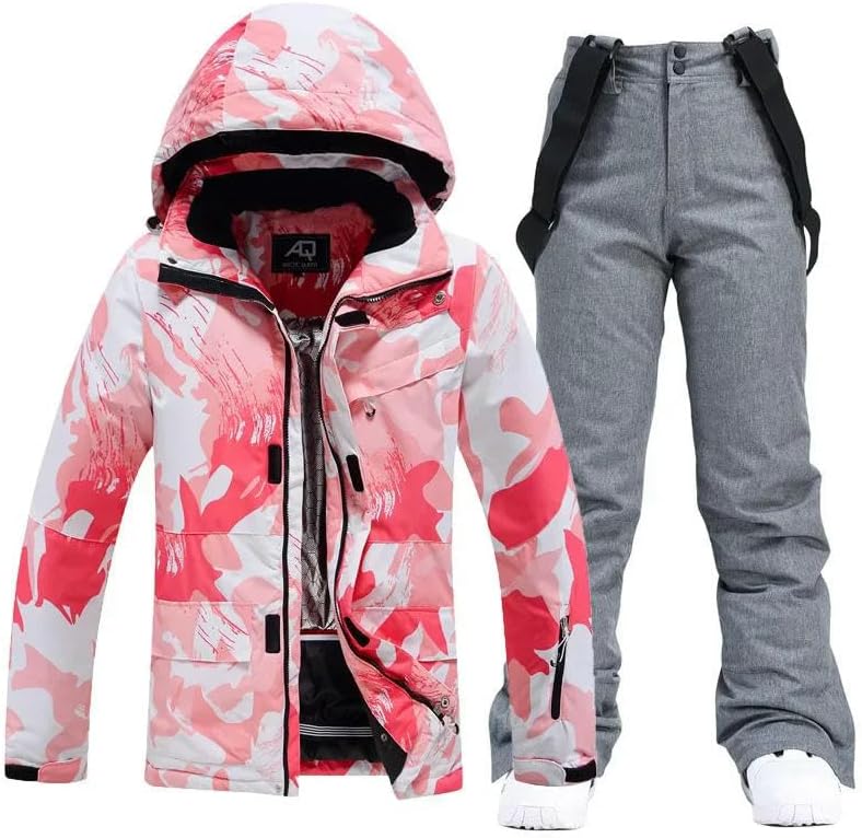 JXQXHCFS Women Ski Suit Overalls Snowboard Jacket Thickened Warm Skiing Set Windproof Waterproof Snow Pants Winter Clothing