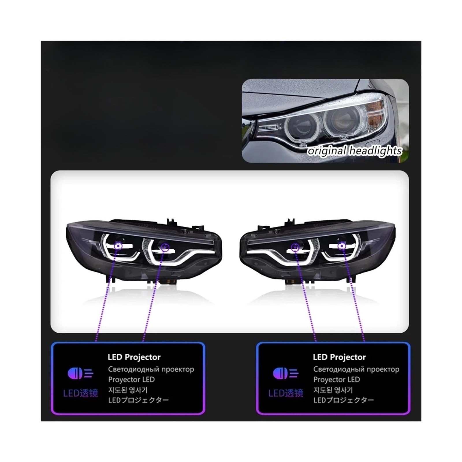 Luci per Auto per BMW Serie 4 F32 Faro Anteriore 2013-2019 F33 F36 F80 425i 428i 430i 435i DRL Indicatori di direzione dinamici Accessori Auto (- Blu)