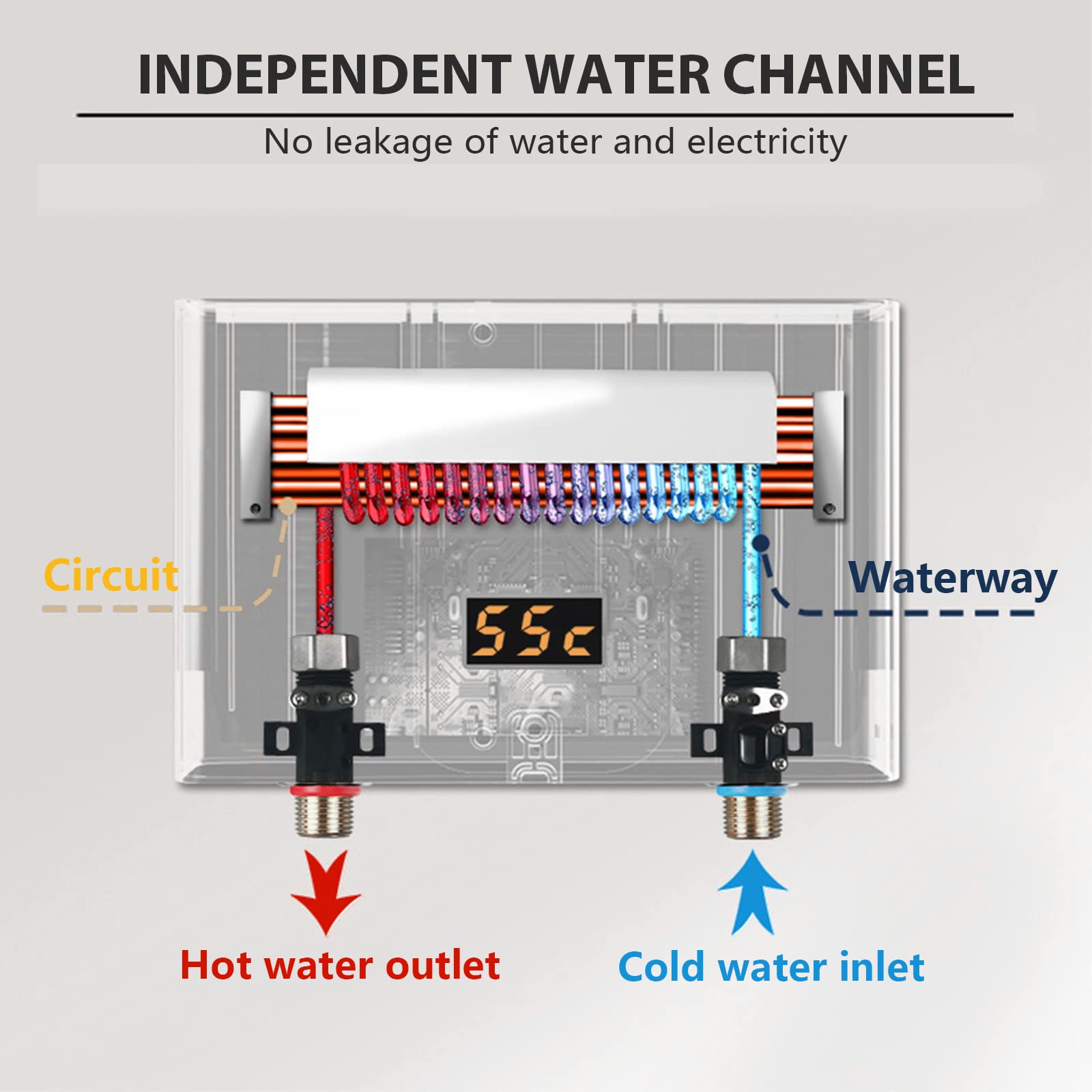 Mini calentador de agua eléctrico, 220 V, 3000 W, con panel LED digital, sin depósito, para baño, cocina (3000 W, blanco + negro)