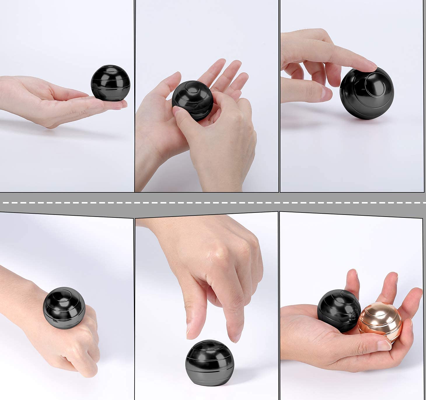 Giroscopio Cinetico a Sfera da Spinner in Metallo per Ufficio Giocattolo con Illusione Ottica per Allevia Lo Stress ispira la creatività interiore（Nero）