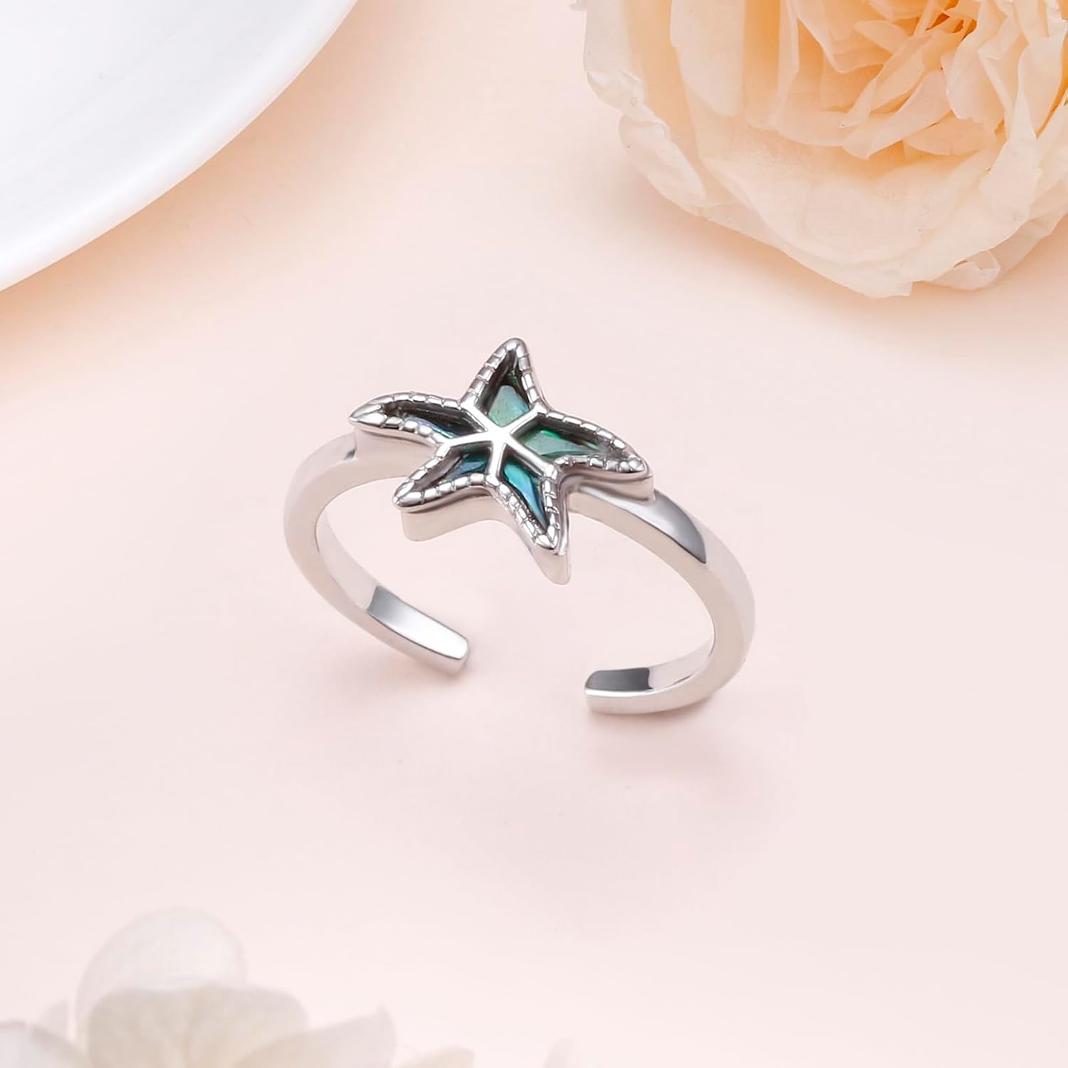 Alphm 925 Sterling Silver Starfish Toe Foot Ring for Women Adjustable Finger Summer Jewelry