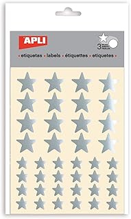 APLI Kids 11806 - Bolsa de pegatinas estrella plata, grandes y pequeñas, 3 hojas de gomets