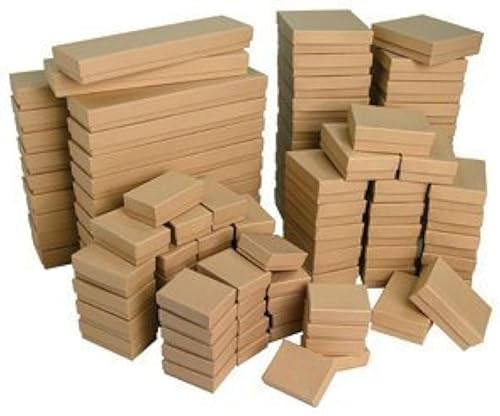 Belandaria Designs - Paquete de 50 cajas de joyería rellenas de algodón de color kraft