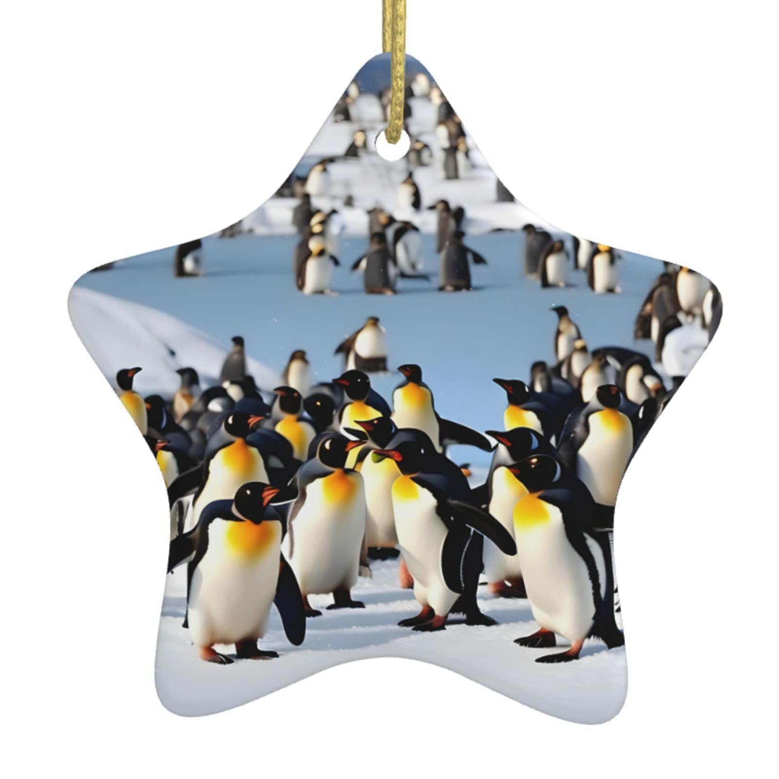 Nbtghga White Happy Penguin Print Christmas Ornaments, Ceramic Hanging Ornament, Round Shape Decorations