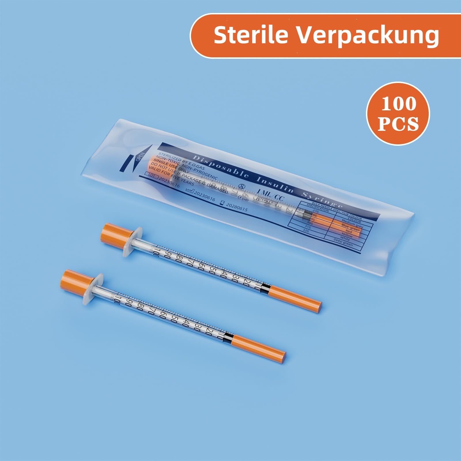 100 Stück 1ml Plastiktube 30G 8mm, Spritze mit Skala einzeln versiegelt für die Flüssigkeitstrennung,Laborzubehör