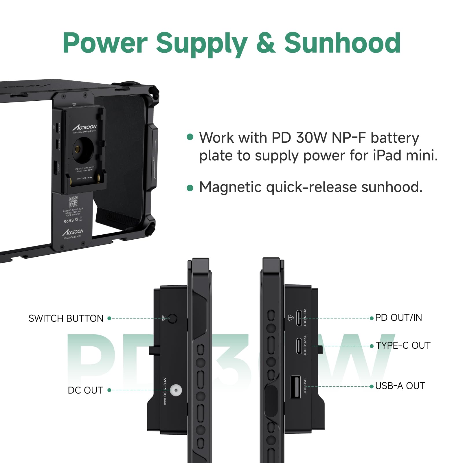 Accsoon PowerCage Mini for iPad mini 6/Mini 7(A17 Pro) 8.3inch iPad Cage  Tripod Mount Adapter Monitor with SunHood&NP-F Battery Plate Keep iPad  Charged for Monitoring, Used with SeeMo 4K/CineView : Amazon.sg: Electronics