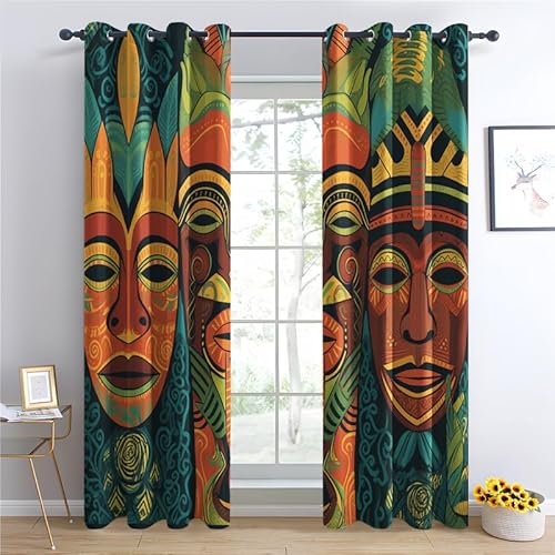 SZLYZM Tribal Blackout Curtains, Ethnic Bohemian Bedroom Curtains & Living Room Curtains 90x90 Inch 2 Panels Set, Thermal Eyelet Drapes Decorative Patterned Window Treatments 90 Drop
