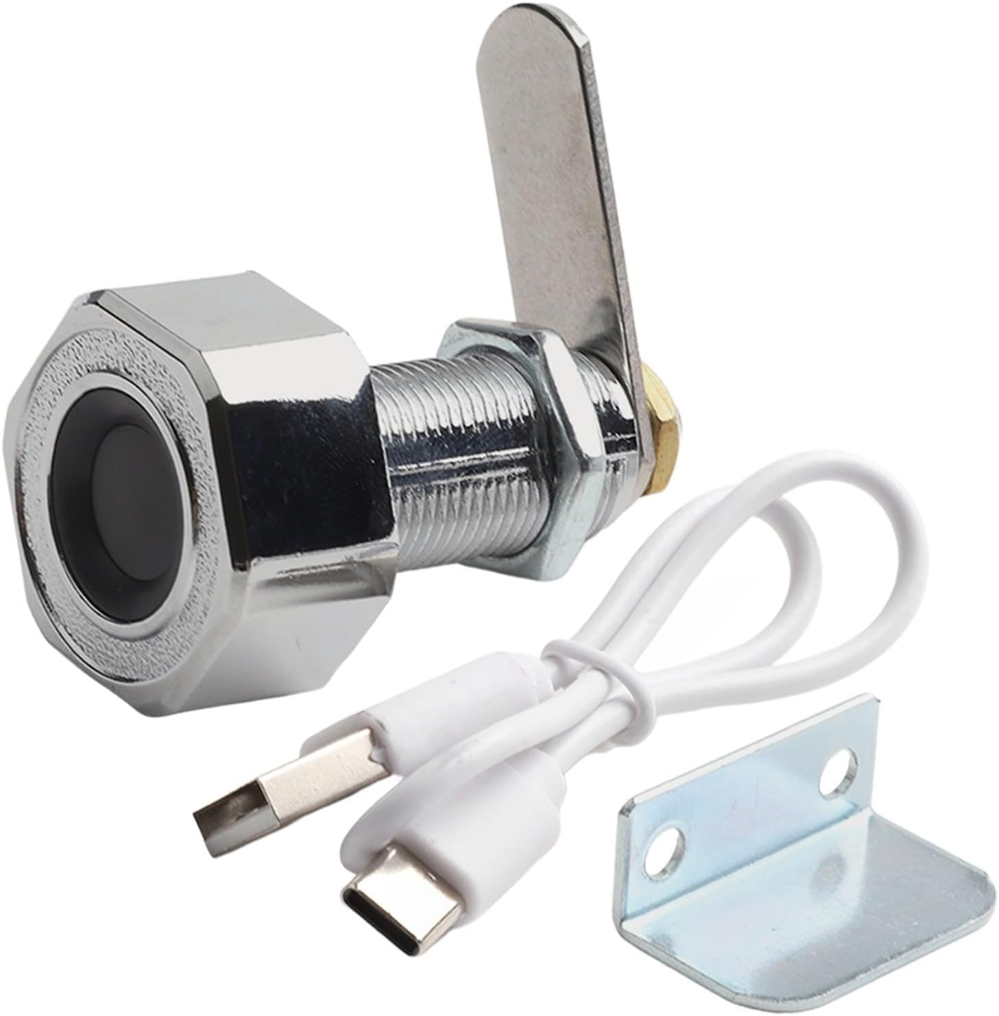 Biometric Fingerprint Drawer Lock 30mm Core Zinc Alloy Cabinet Lock for Home Office Nightstand Storage Box Metal Cupboard Fast ID 20 Users Black(Silver)