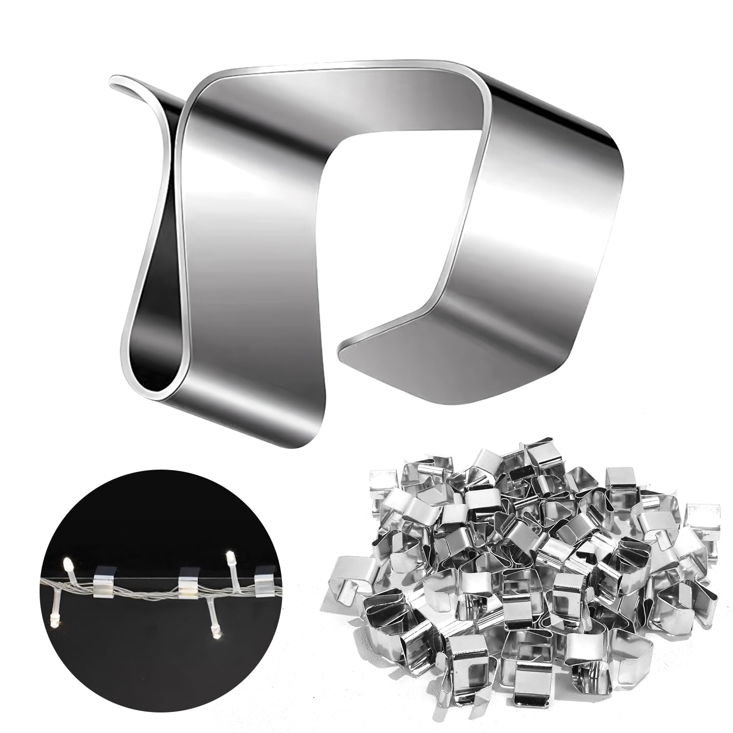 Prmape 100 Pezzi Ganci per Grondaia, Ganci per Appendere una Catena Luminosa ad una Grondaia, Mini Ganci per Grondaie, Rondaia di Natale per la Decorazione del Giardino e Decorazioni Natalizie