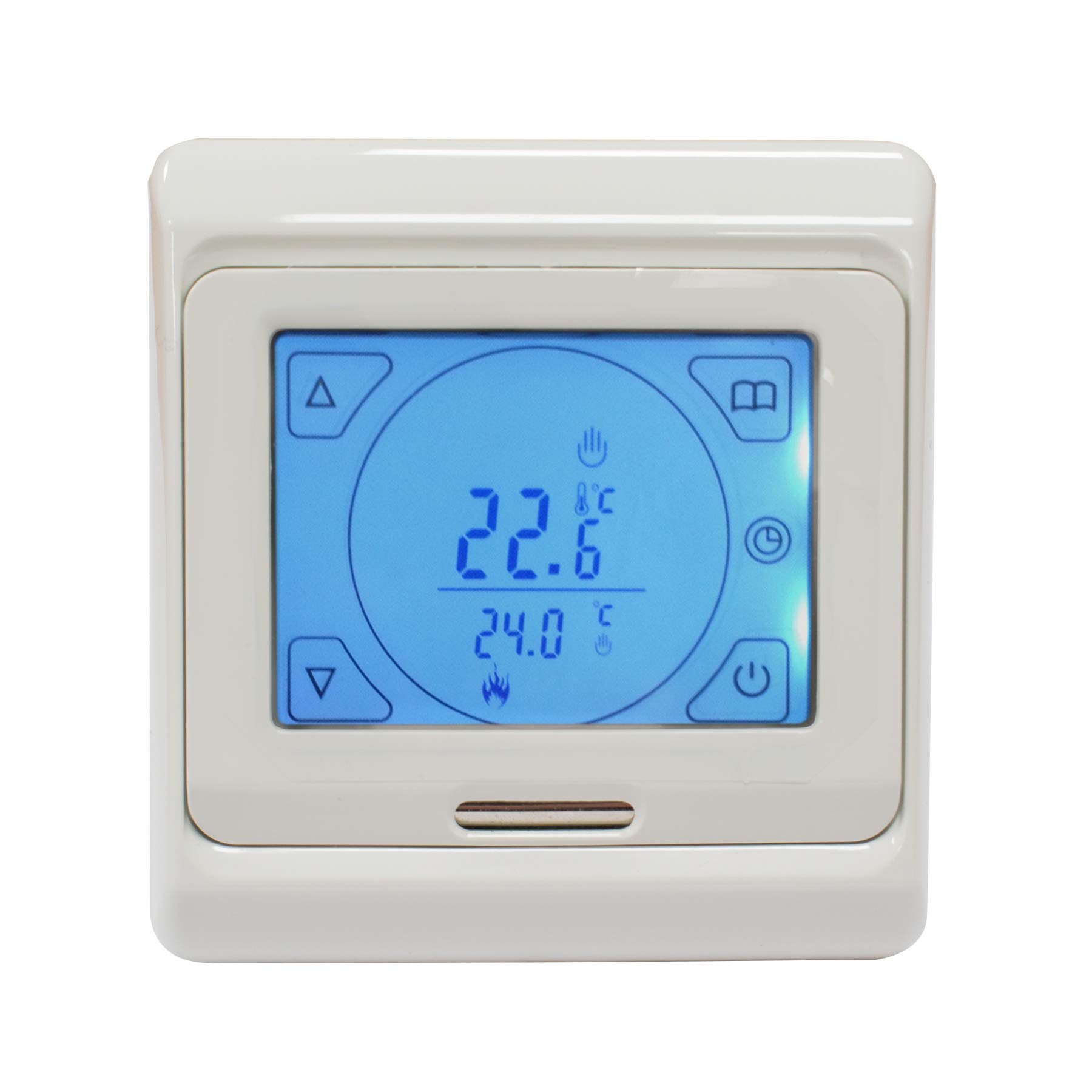 Adept Technology White Touch Screen Digital Under Floor Heating Thermostat In - Suitable For Almost All Electric Underfloor Heating Systems. 16Amp. Includes Floor & Air Temperature Sensors
