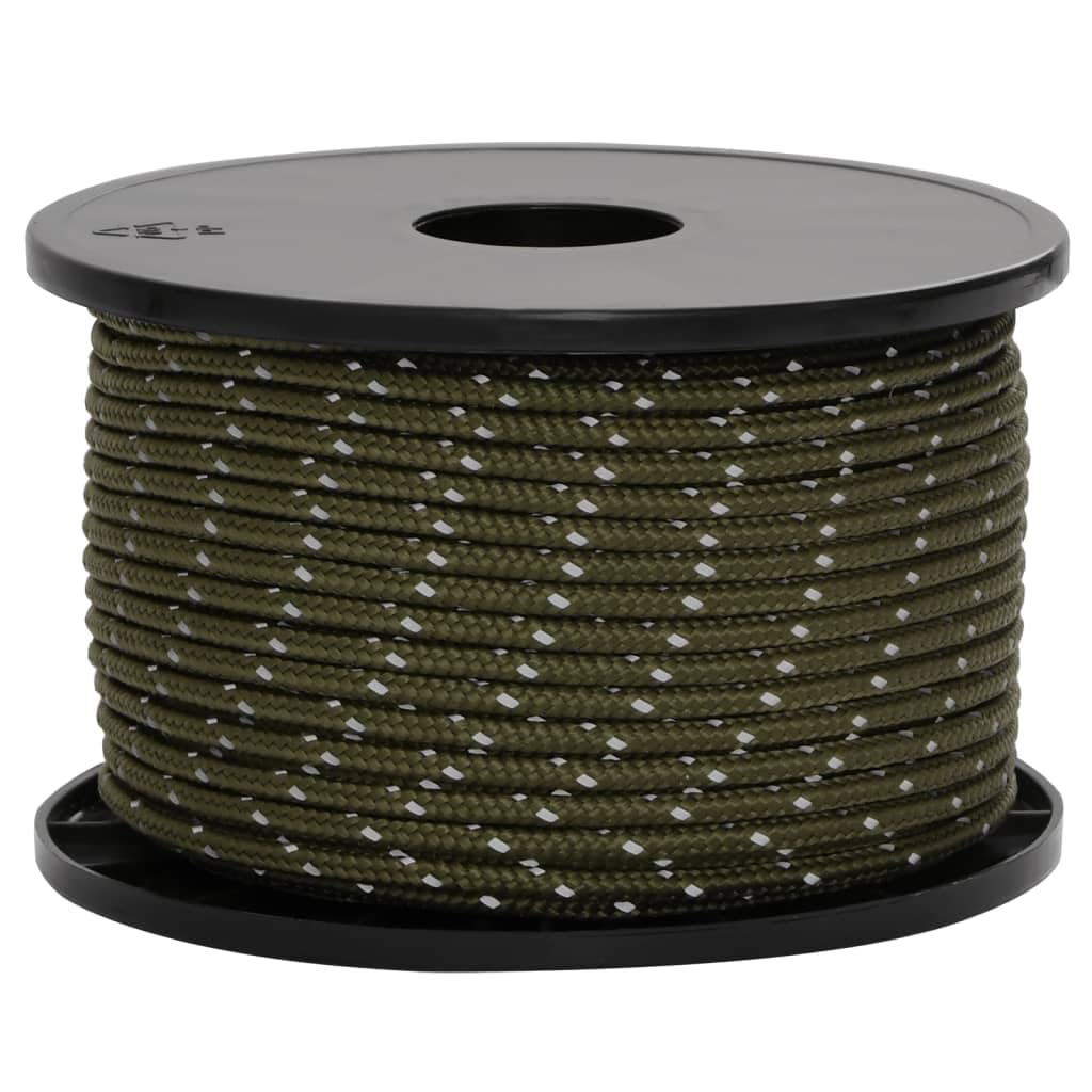 Odblaskowa linka namiotowa z napinaczami linowymi 50 m 5 mm wykonana z polipropylenu zielona, 10 napinaczy aluminiowych, 200 kg, na kemping, wędrówki, mocowanie plandeki i żagla