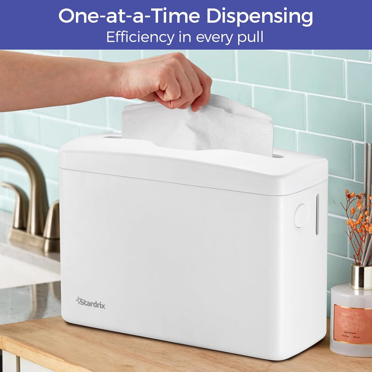 Countertop Paper Towel Dispenser, White Hand Towel Holder for Multifold/C-Fold/Z-Fold Towels, Spring Loaded Single Sheet Dispensing, Non-Slip Base, Compact Design for Home or Commercial - Image 3