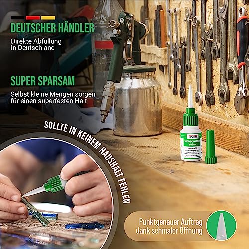 Sekundenkleber extra stark mittelviskos 20g - Cyanacrylat Kleber wasserfest, Pflanzenkleber für Aquascaping - klebt Kunststoff, Glas, Holz, Stein, Metall - Spezial Verschluss Top2Glue (1 Flasche)