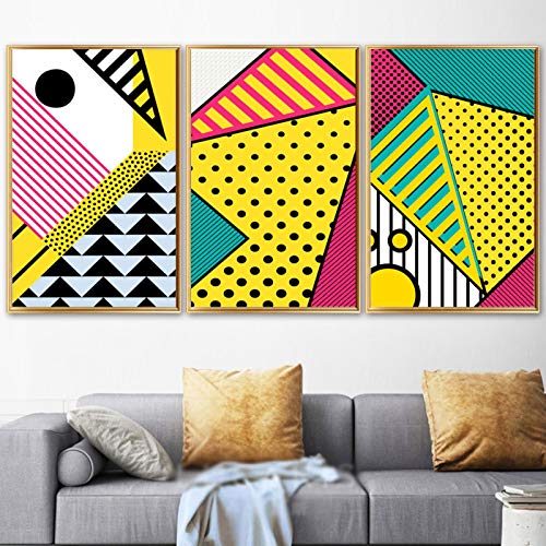 Affiches et impressions colorées géométriques : lot de 3 toiles murales 60x90cm