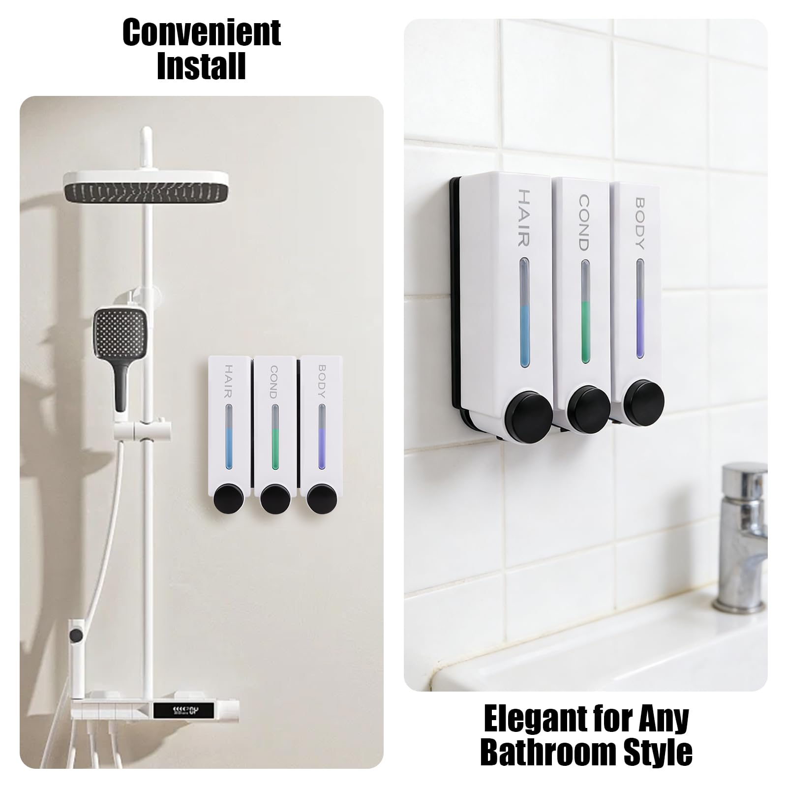 Dispenser doccia senza foratura a parete tre teste nero shampoo balsamo dispenser per lavaggio corpo per casa hotel ristorante
