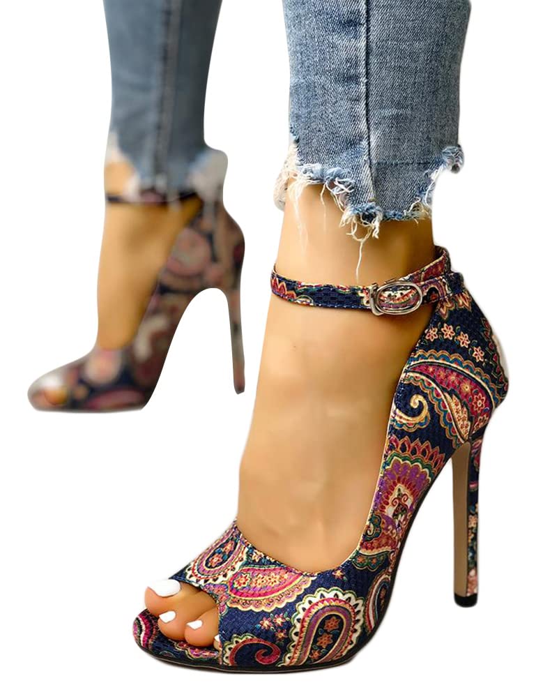Sandales Femme Talons Aiguilles Stilettos - Dessus Floral, Bouche De Poisson, Talon 9 Cm, Semelle Caoutchouc, Pour Soirée
