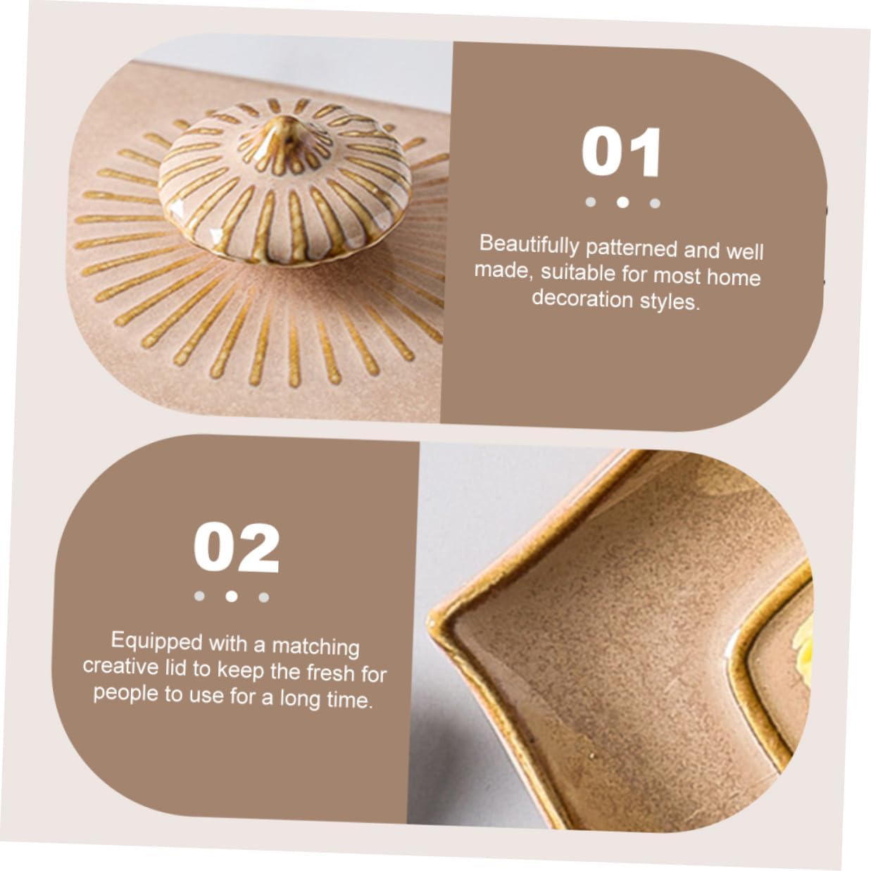 Zerodeko Ceramic Butter Dish with Lid Chic Food Serving Plate for Butter Cheese and Snacks Stylish Porcelain Dessert Display Tray in Khaki Easy-clean Kitchen Food Dish