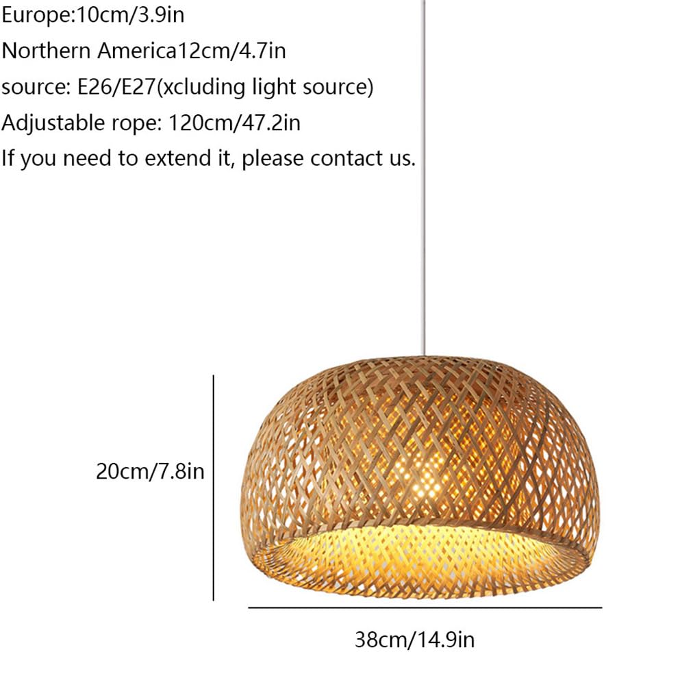 Lampada A Sospensione A Forma di Nido D'uccello da 14,9", Paralume in bambù Intrecciato Lampadario A Gabbia in Vimini Naturale Antico Intrecciato Paralume A Cestino in Stile Boho
