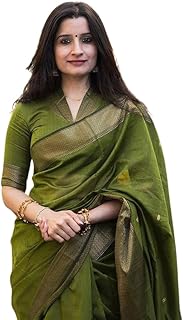 enrubby Women's Pure Spun Linen Cotton Saree Jamdani Saree With Attach Unstitch Blouse Piece-picture-21
