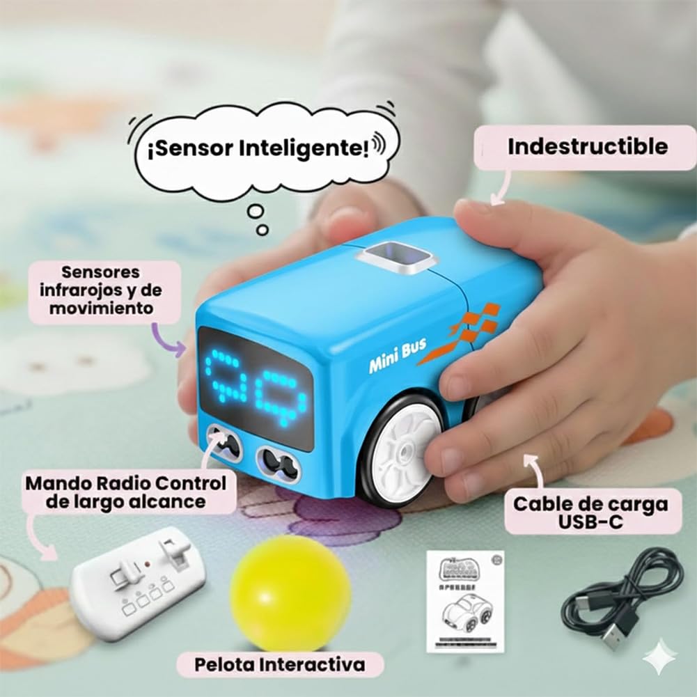 Magic Mini Rc Bus, 2026 Upgraded RC Remote Control Sensor Car, Magic Mini Bus Smart RCS Toy, Gestures Follow Small Vehicle Automatic Avoidance Patrol Line Driving Desktop Toy Car (White)