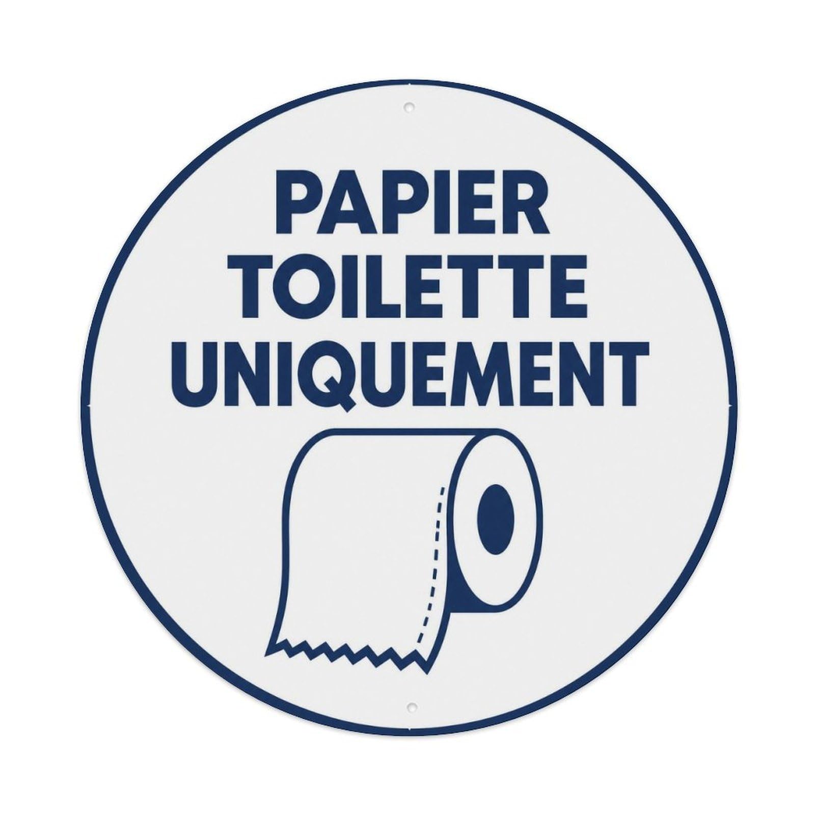 French Toilet Paper Only Restroom Notice Blue Roll Metal Tin Sign