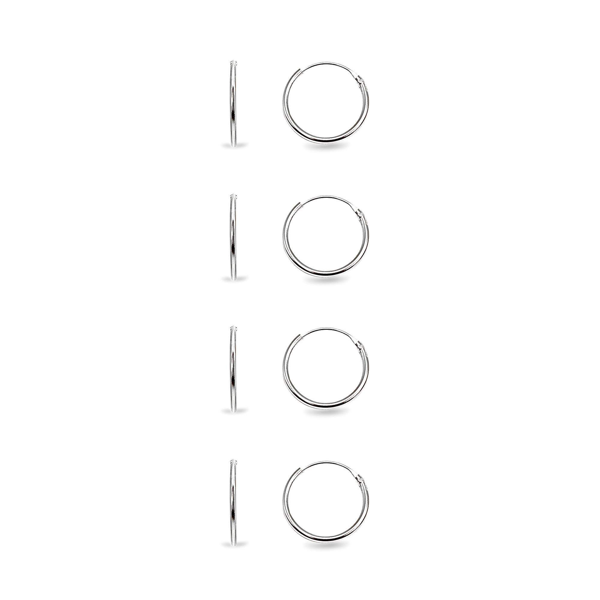 Hoops 4 LessSterling Silver Small Endless 10mm Round Unisex Hoop Earrings for Men Women Set of 4 Pairs
