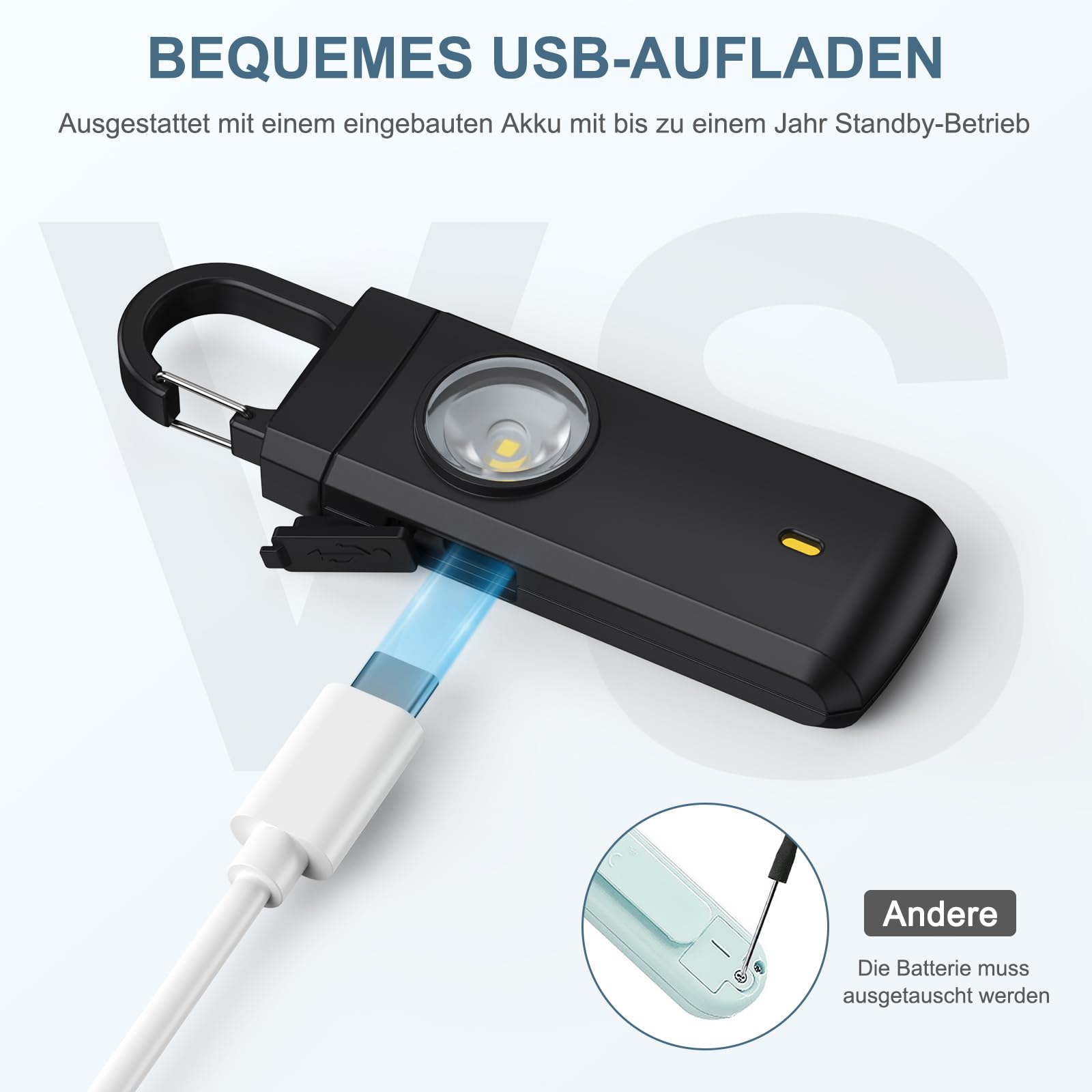 Osobisty alarm i breloczek do kluczy dla kobiet, 135 db, czarny