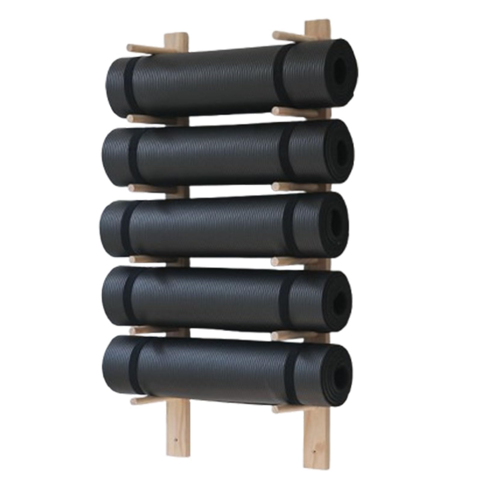 Estante para guardar esterillas de yoga en la pared y organizar rodillos de espuma en el gimnasio