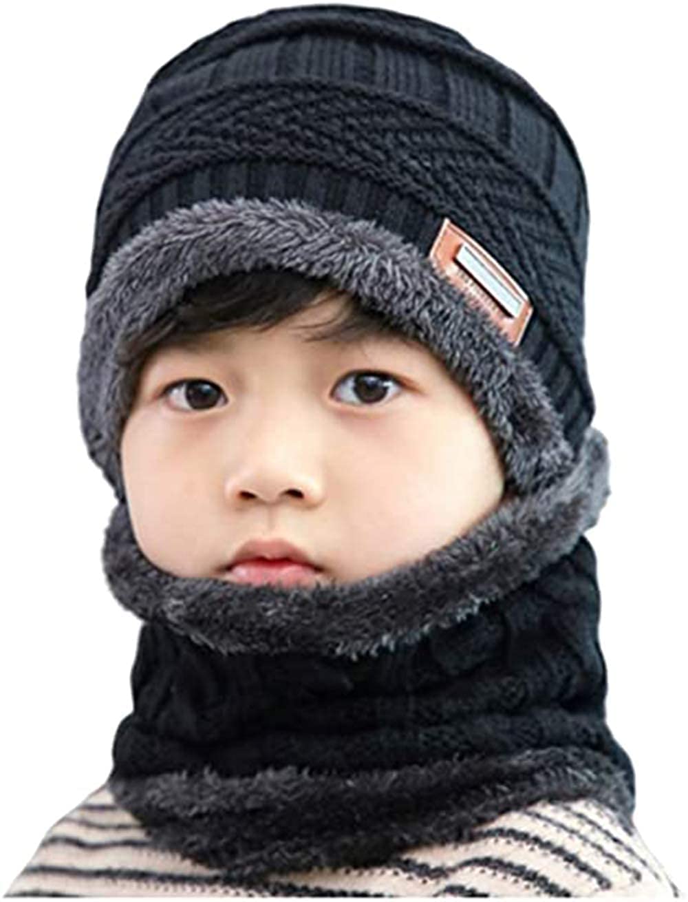 EMPOISON Kids Warm Winter Beanie Hat & Scarf Set for Boys Girls. Stylish Knit Skull Cap with Fleece Lining, Cold Snow Knit Cap, Air Proof Cap, Ear Warmer cap, for 8 Years And Up