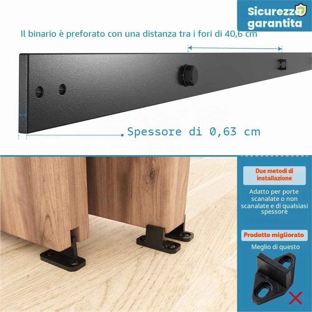 WINSOON - Kit per porta scorrevole a binario singolo da 150 cm, in acciaio al carbonio nero smerigliato, adatto a porte doppie larghe 75 cm.