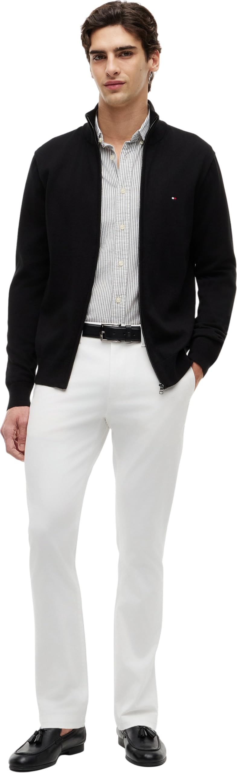 Tommy Hilfiger Męski Essential Cotton Zip Thru MW0MW36517 Sweter z zamkiem błyskawicznym, czarny, S, czarny (czarny), S