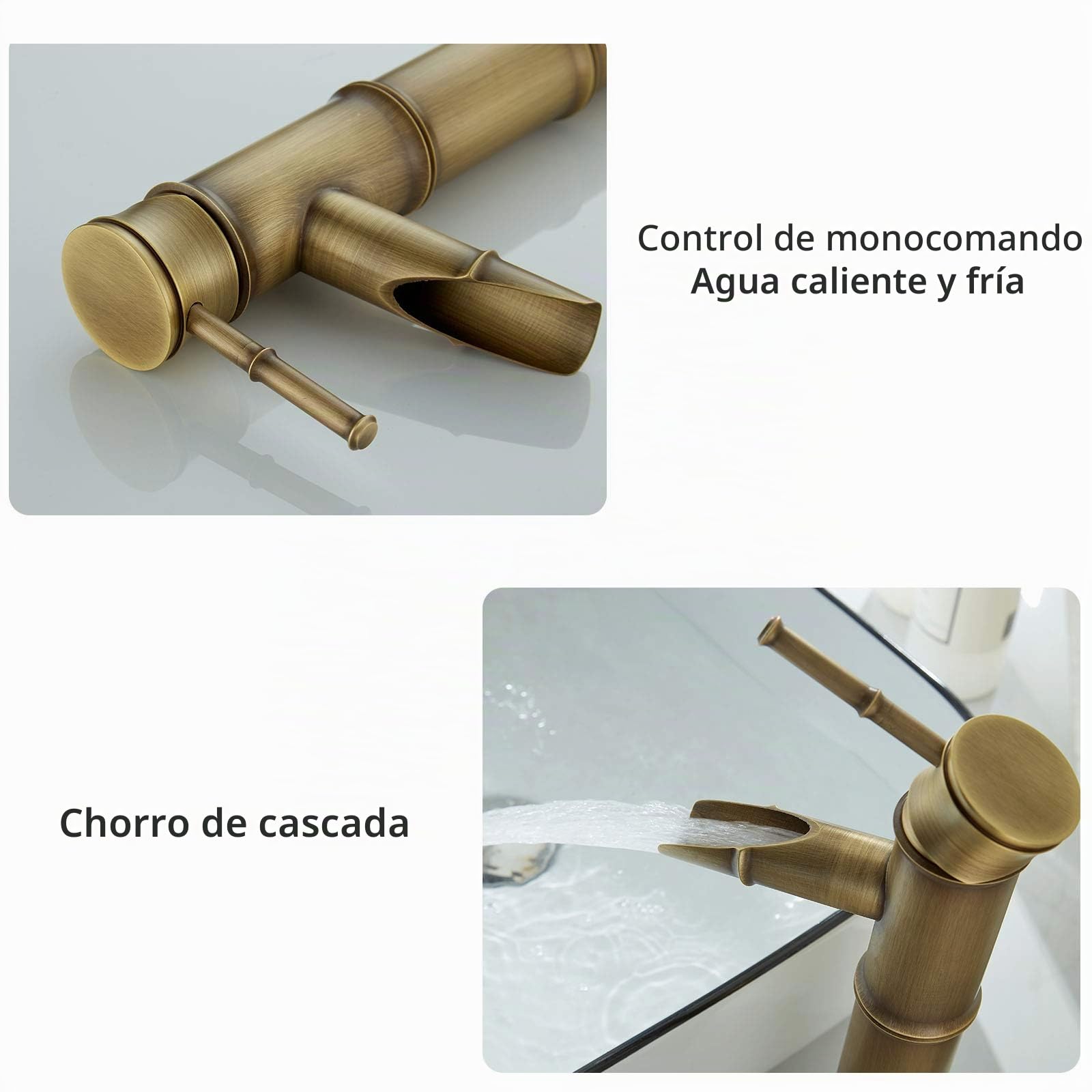 Namuoto Grifo de Baño Bronce Alto, Monomando Grifo Lavabo Cascada, Grifo de un solo orificio de agua fría y caliente Grifo Lavabo Cascada Antiguo de la Vendimia Retro, 3 Secciones
