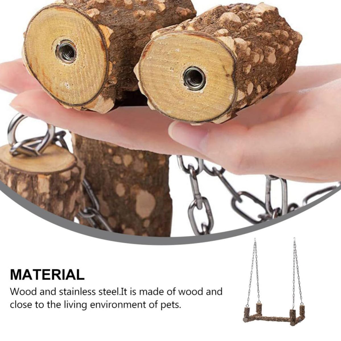 Support en Bois Marron pour Perchoir à Oiseaux, Jouet Balançoire pour Perroquet Acier Inoxydable, pour Entraînement et Exercice en Cage à Oiseaux Couleur Aléatoire