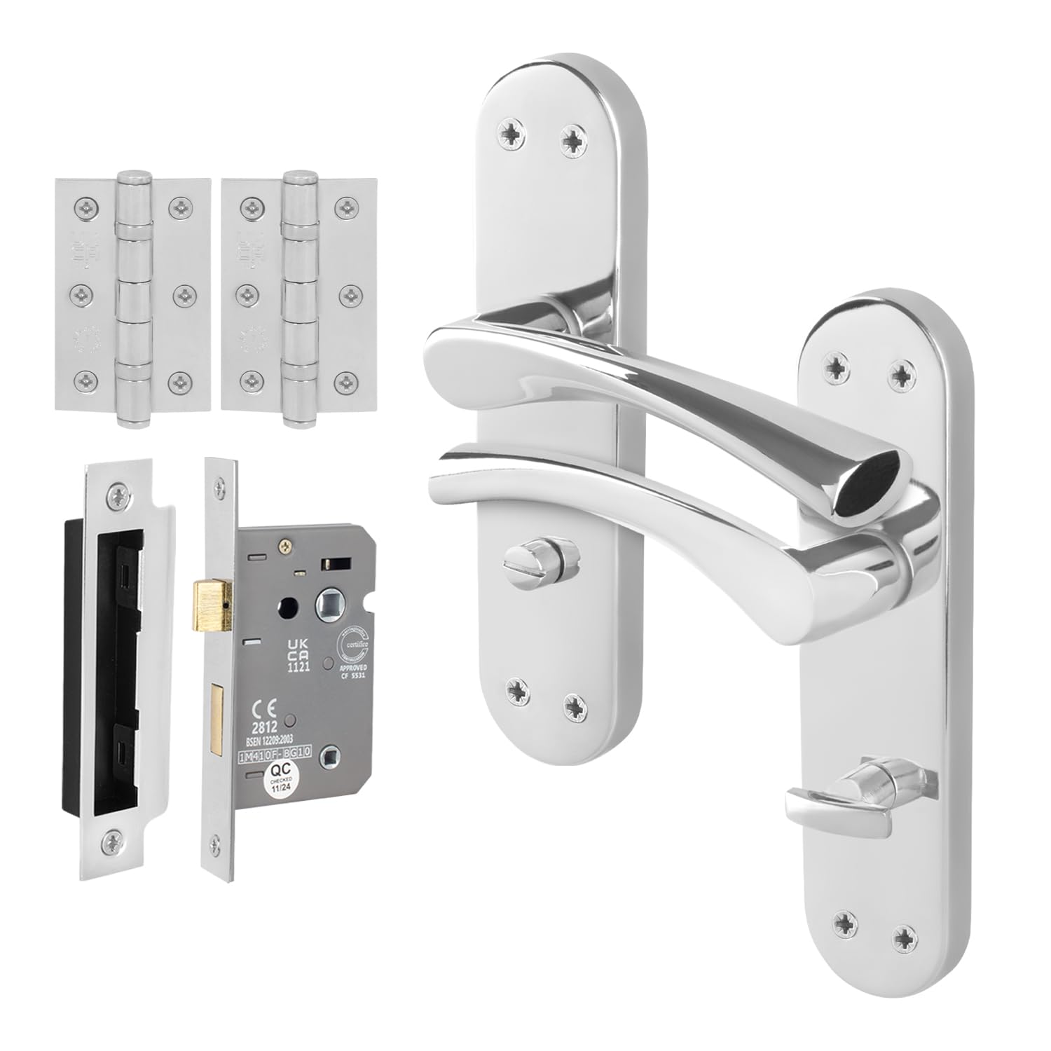 EAI Chrome Bathroom Door Handle Set, 1 Pair Polished Chrome Internal T-Bar Handles, Hinges 76mm Lock 64mm - Novoli — image 1